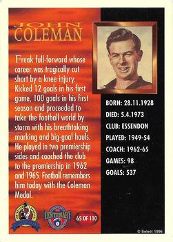 1996 Select AFL Hall of Fame #65 John Coleman Back
